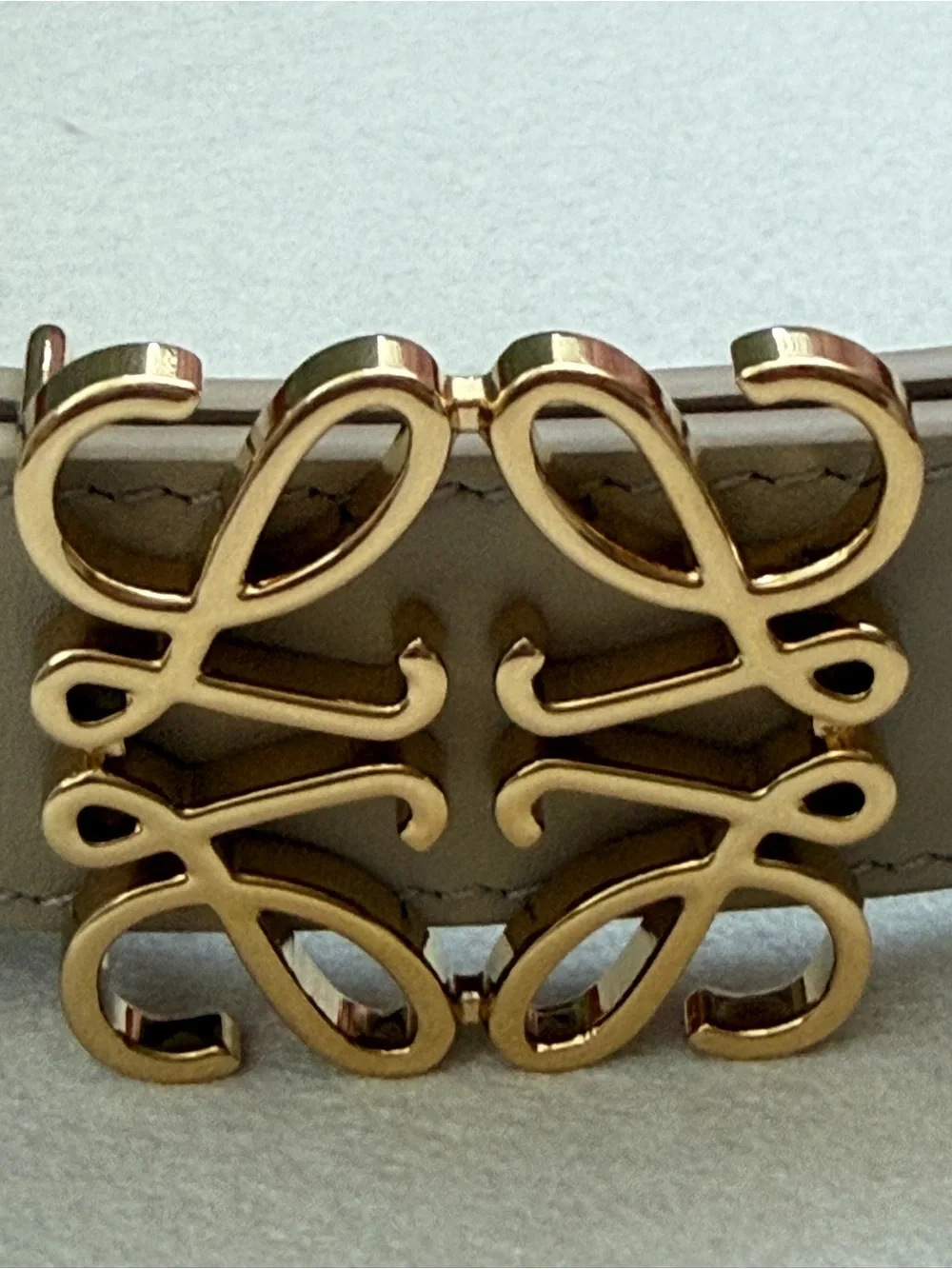 Loewe Taupe Leather Anagram Buckle Belt with Gold Hardware